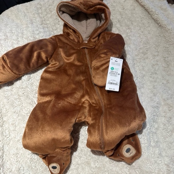 CARTER'S 3 month Bunting Brown Bear One Piece Winter Coat Jacket Snowsuit NEW - Picture 3 of 10